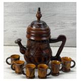 VINTAGE TURNED & CARVED WOOD TEA SET