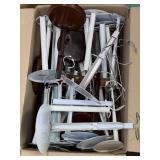 BOX OF DOLL STANDS METAL & WOOD