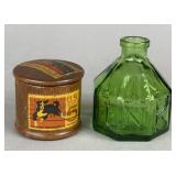 WHEATON GLASS INK JAR & WOOD STAMP ROLL DISPENSER