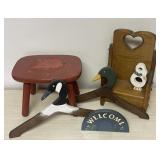 WOOD HOME DECOR DUCK GOOSE WELCOME STOOL