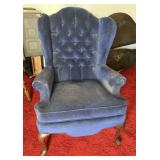 VINTAGE TUFTED WING BACK ARM CHAIR NAVY BLUE