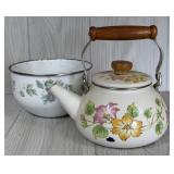 ENAMELWARE TEA POT & VINTAGE BOWL