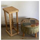 VINTAGE PATCHWORK OTTOMAN & PLYWOOD PLANT STAND