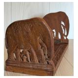CARVED WOOD EXPANDING BOOK ORGANIZER ELEPHANT ENDS