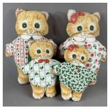 FABRIC CUT OUT HAND SEWN CHRISTMAS CAT FAMILY