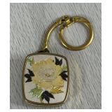 SANKYO MUSICAL KEY CHAIN DAMASCENE FLORAL JAPAN