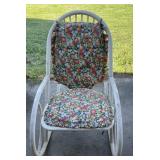 VINTAGE WHITE STEEL ROCKING CHAIR W CUSHIONS