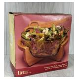 3 PC TEAK FINISH SALAD SET W GLASS BOWL