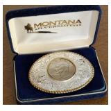 MONTANA SILVERSMITHS SILVER PLATE COIN BELT BUCKLE