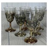 SET OF 6 SILVER PLATE CORDIAL GLASSES