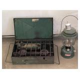 VINTAGE COLEMAN 2 BURNER CAMPING STOVE & LANTERN