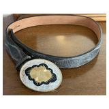 NOCONA BELT GENUINE LIZARD W SILVER PLATE BUCKLE
