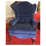 VINTAGE TUFTED WING BACK ARM CHAIR NAVY BLUE