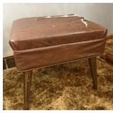 VINTAGE VINYL UPHOLSTERED STORAGE OTTOMAN
