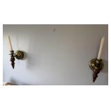 PAIR OF VINTAGE HOMCO WOOD & BRASS SCONCES