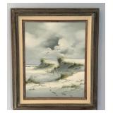 VINTAGE FRAMED ORIGINAL COASTAL PAINTING SIGNED