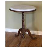 ANTIQUE MARBLE TOP TRIPOD PEDESTAL LAMP TABLE