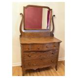 ANTIQUE TIGER OAK DRESSER W TILT MIRROR & 4 DRAWER