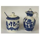 BLUE WILLOW CREAMER & SUGAR BOWL