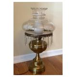 VINTAGE BRASS & GLASS HURRICANE STYLE PARLOR LAMP