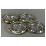 VINTAGE GLASS & SILVER PLATE COASTERS SET OF 4
