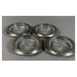 VINTAGE GLASS & SILVER PLATE COASTERS SET OF 4