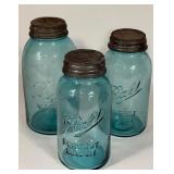 VINTAGE BLUE GLASS BALL PERFECT MASON JARS
