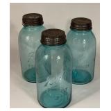 VINTAGE BLUE GLASS BALL PERFECT MASON JARS