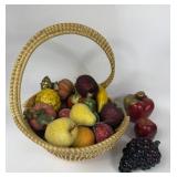 SWEETGRASS BASKET W GLASS & CERAMIC FRUITS