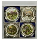 CURRIER & IVES SILVER PLATE COASTERS ASTRAYS
