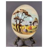 HAND PAINTED OSTRICH EGG SOUTH AFRICA W BASE