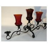 WROUGHT IRON CANDELABRA W GLASS VOTIVE CUPS