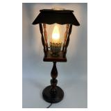 RUSTIC WOOD TABLE LAMP W GLASS CHIMNEY