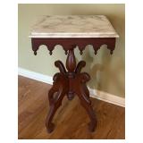 MID CENTURY GENUINE MAHOGANY MARBLE TOP TABLE