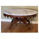 GENUINE MAHOGANY MARBLE TOP OVAL COFFEE TABLE