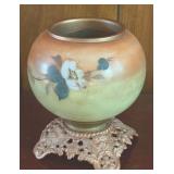 VICTORIAN GLASS FLORAL VASE W METAL BASE 9'