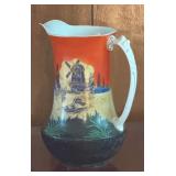 NHP POTTERY WINDMILL SUNSET JUG ENGLAND 12'