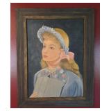 VINTAGE ORIGINAL PAINTING GIRL W BIBLE FRAMED