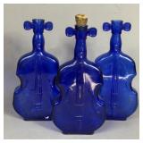 VINTAGE COBALT BLUE VIOLIN SHAPED FIDDLE BOTTLES