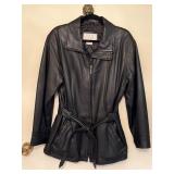 NINE WEST BLACK LEATHER BELTED JACKET SZ M