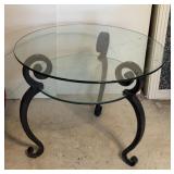 2 TIER GLASS TOP ROUND ACCENT TABLE W METAL LEGS