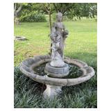 LARGE CAST CONCRETE BIRDBATH FOUNTAIN W MAIDEN