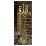 VINTAGE BRASS FIREPLACE HEARTH TOOL SET 5 PC