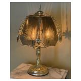 VINTAGE 3 WAY TOUCH BRASS LAMP W GLASS PANELS
