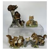 HOMCO PORCELAIN FIGURINES CHIPMUNK RACCOONS FOX
