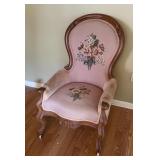 ANTIQUE VICTORIAN STYLE ARMCHAIR W NEEDLEPOINT UPH