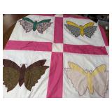 UNFINISHED QUILT TOP W HAND SEWN BUTTERFLIES