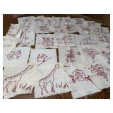 VINTAGE REDWORK EMBROIDERED QUILT BLOCKS x 34 PCS