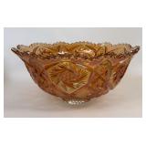 MARIGOLD CARNIVAL GLASS PUNCH BOWL CHIPPED