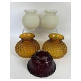 VINTAGE GLASS LAMP SHADES AMBER RED & FROSTED